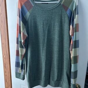 HEIMISH USA Men's Green Sweater with Colorful Patchwork Sleeves